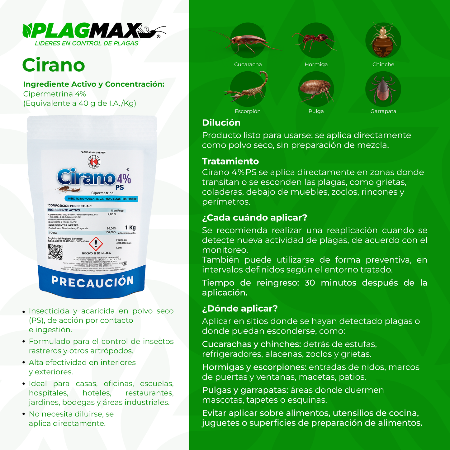 Insecticida Cirano 4% Ps 1 Kg | Cipermetrina Polvo Seco