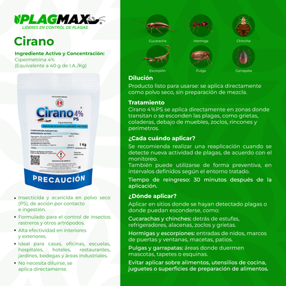 Insecticida Cirano 4% Ps 1 Kg | Cipermetrina Polvo Seco