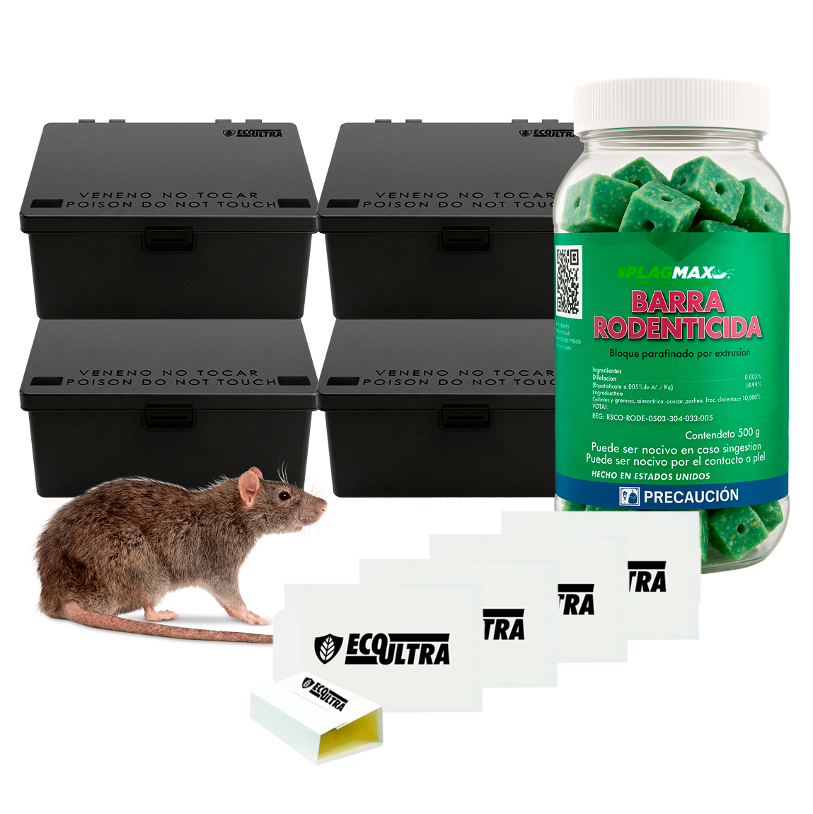Trampa Para Ratones Rata Cebaderos 4 + Trampas + 1/2kg Cebo
