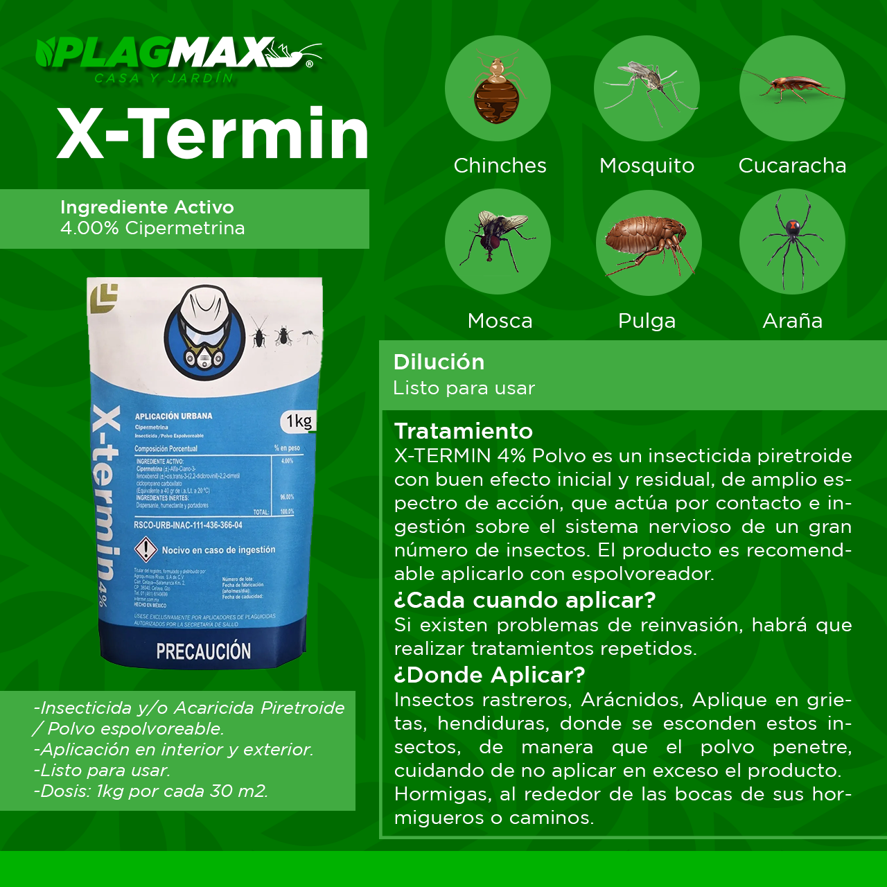 X-Termín Polvo Seco 1 kg | Pack con 2 Unidades